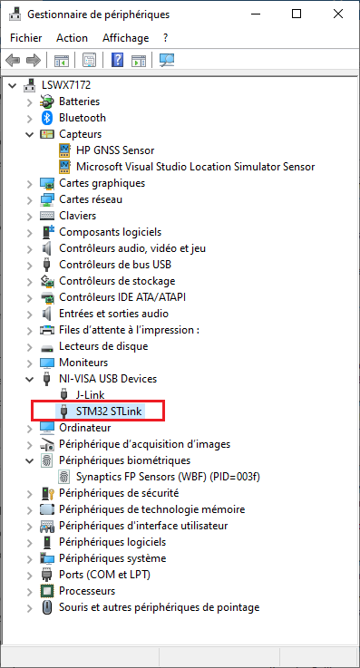 Device Manager with ST-Link device as NI-VISA