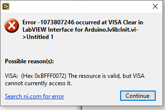 VISA: (Hex 0xBFFF0072) The resource is valid, but VISA cannot currently  access it. - NI Community