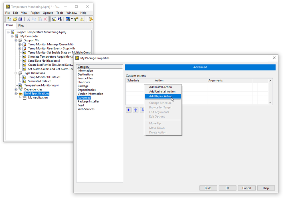 Configure a custom repair action to execute before or after NIPM makes a repair.