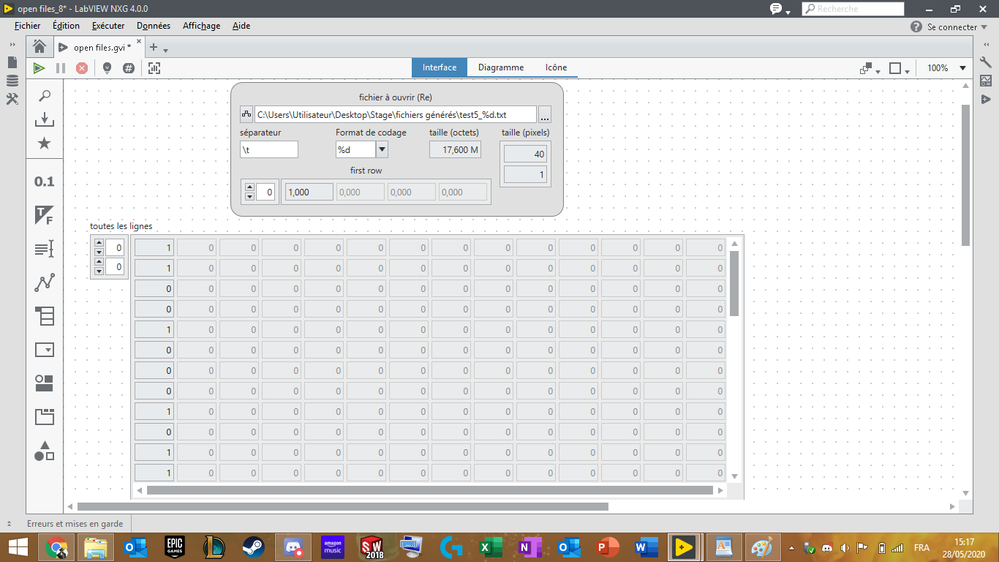 interface programme ouverture de fichiers