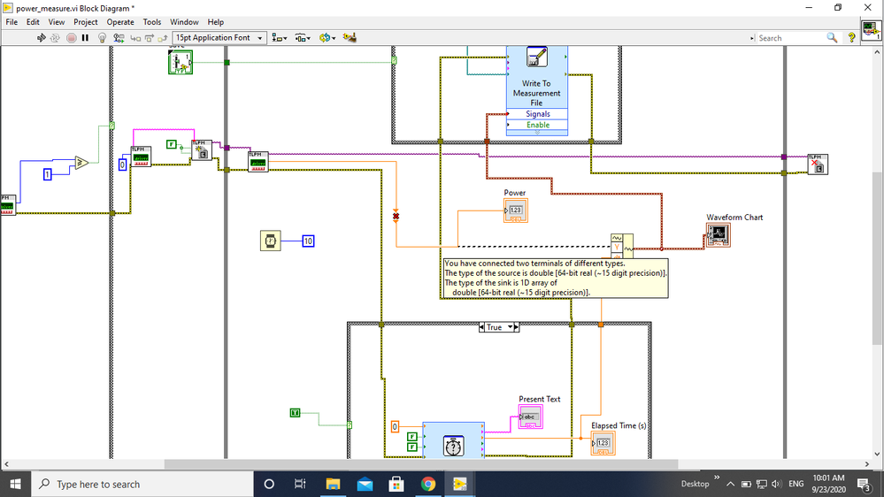 VI for plotting  measured power and time.