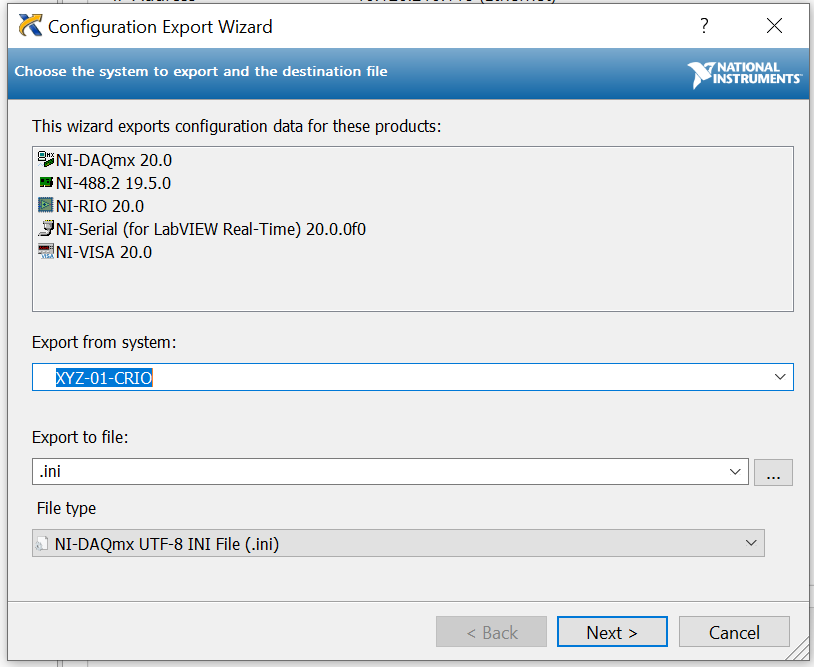 NI Max - Export configuration - initial screen.PNG