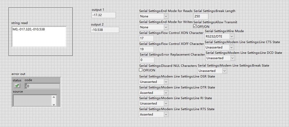 serial settings of PC COM port