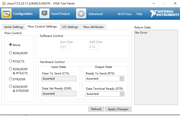 myRIO port Hardware Control settings