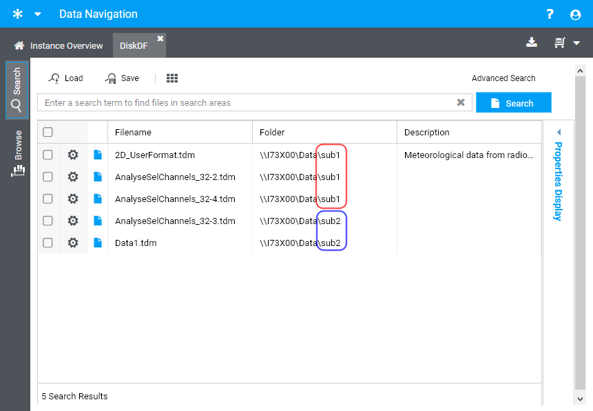 Subfolders in Data Navigator (Search)