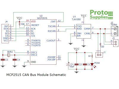 MCP2515 board with 8MHZ crystal clock onboard