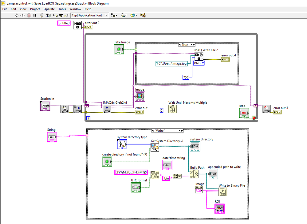 Video capture on top, and WriteROI Case structure below