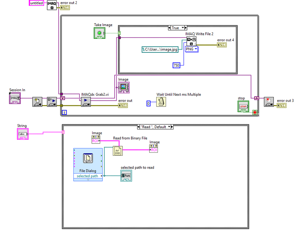 Video capture on top, and ReadROI Case structure below