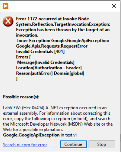 LabVIEW Google Drive .RequestError Invalid  Credentials [401] - NI Community