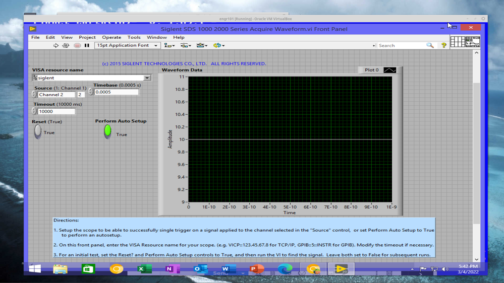 auto setup and reset set to true with flat line.