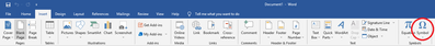 Microsoft Word 2013 Insert Toolbar With Symbols Group - Symbol Subgroup In Red Circle.png