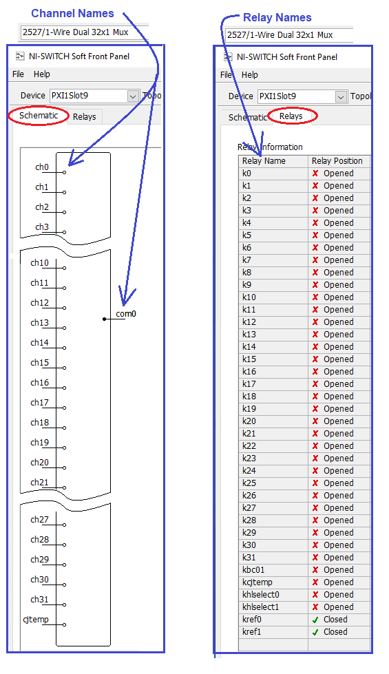 Getting the Relay and Channel names from NI SWITCH soft front panel