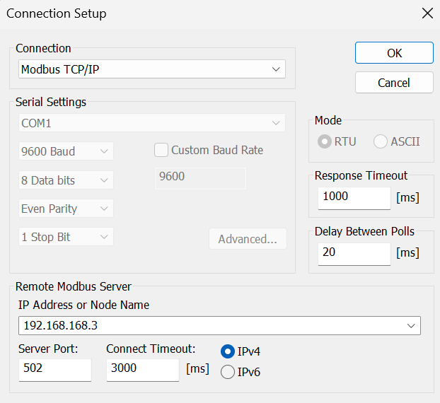 MODBUS POLL Connection to Gateway