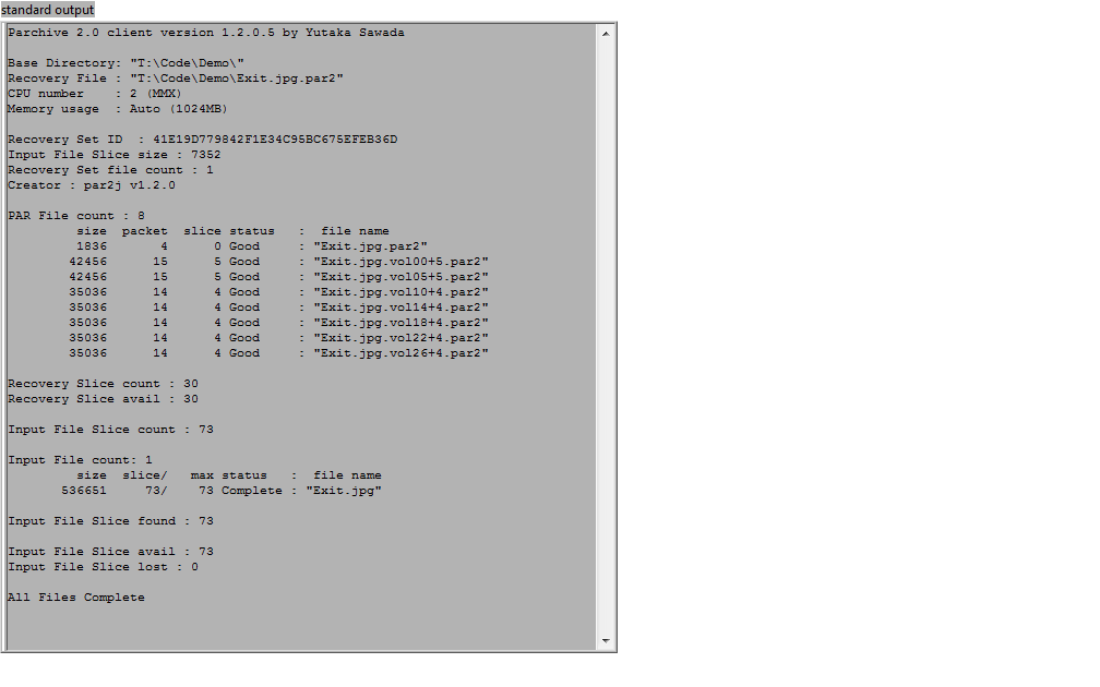 par2j output